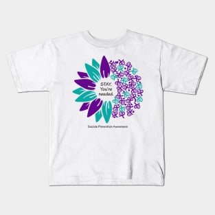 Suicide prevention: Stay flower, black type Kids T-Shirt